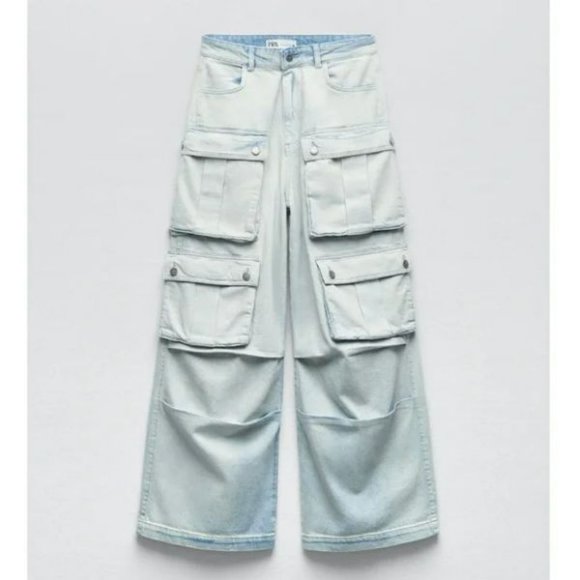 ZARA ZW MID-RISE BAGGY CARGO JEANS - Picture 1 of 6